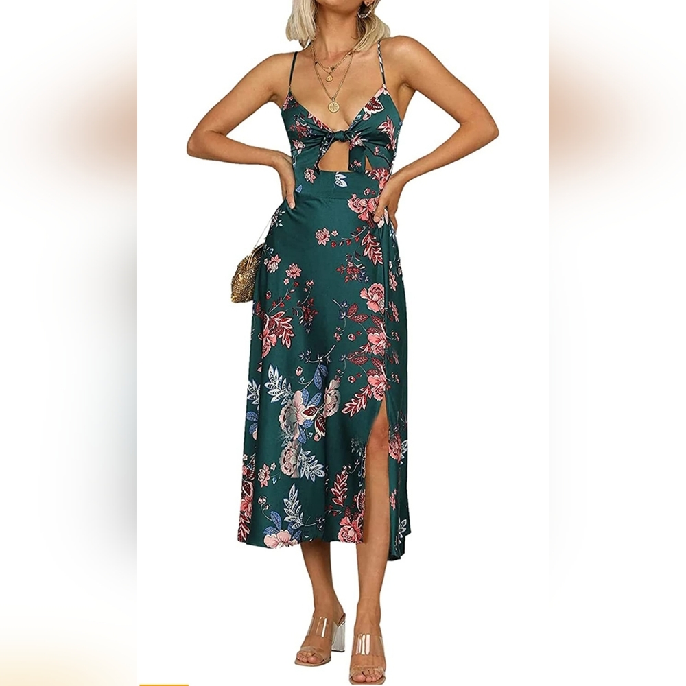 Fashionme Women Spaghetti Strap Midi Satin Dress in Size XL